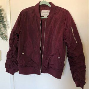 NWOT Maroon Women's Satin Bomber Jacket